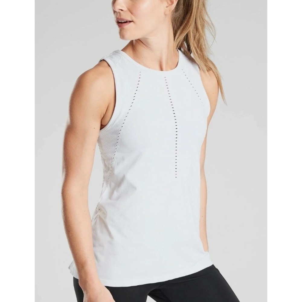 Athleta Foothill Womens White Split Back Laser Cut Workout Tank Top Size M